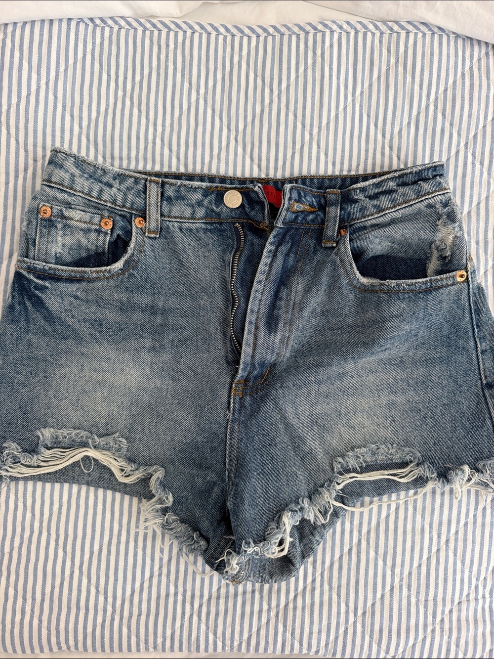 Signature8 Faded Blue Distressed Denim Cutoff Shorts